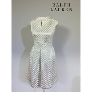 Ralph Lauren Metallic Lace Fit & Flare Dress Ivory Size 2 Petite NWOT